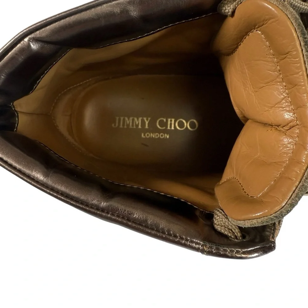 Jimmy Choo Brown and Metallic High-Top Sneakers Size 38 1/2